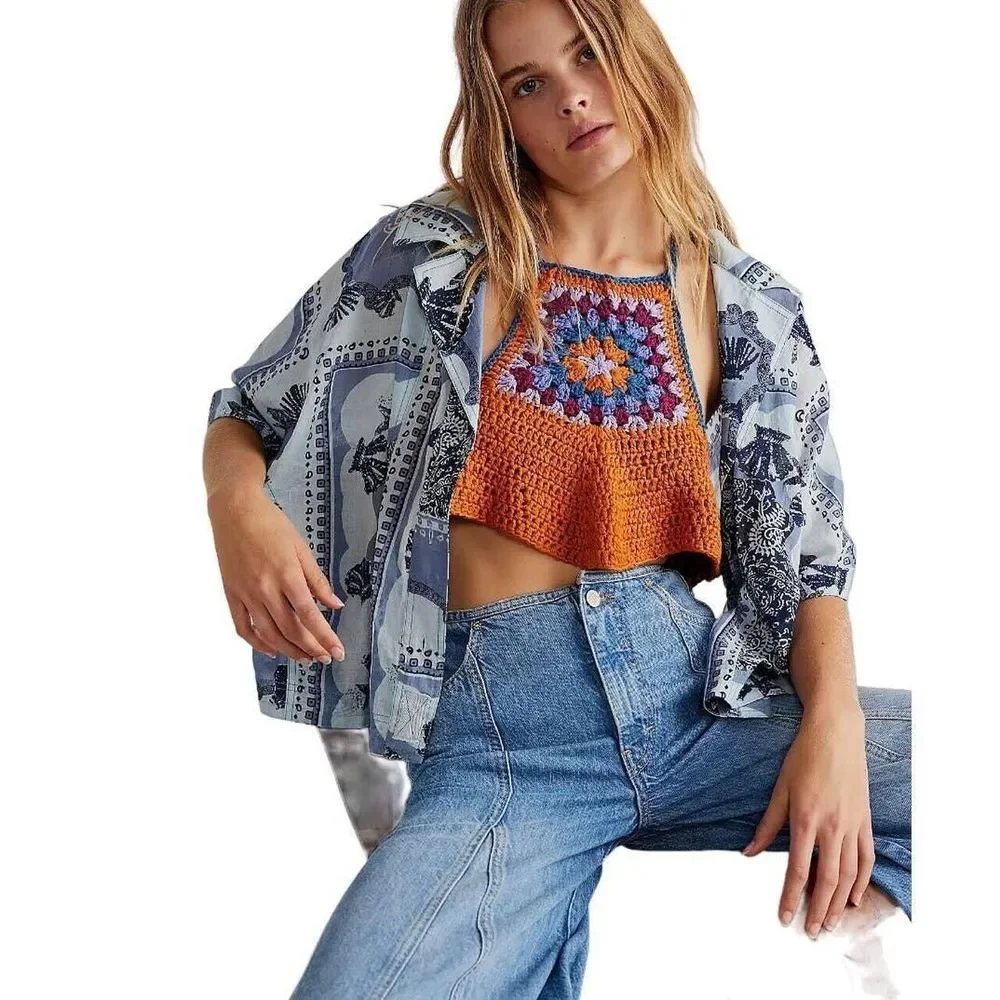 NEW Free People Women's Blue Blouse Size M